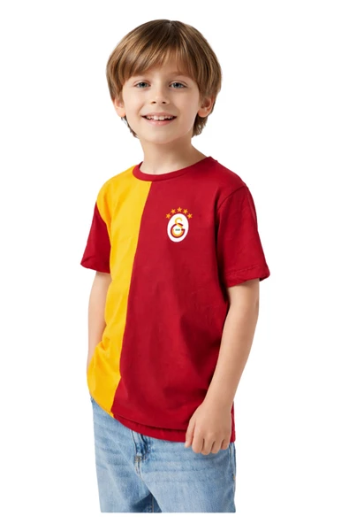 Galatasaray Parçalı Sarı-Kırmızı 5 Yıldız Çocuk T-Shirt ürün görseli 1