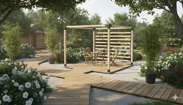 iAhşap Pergola Braket Seti 4 Ana Direkli - Yan Seperatörlü Üstü Açık | Ebat-2.4 x 3 Metre (Yükseklik 250 Cm) ürün görseli 1