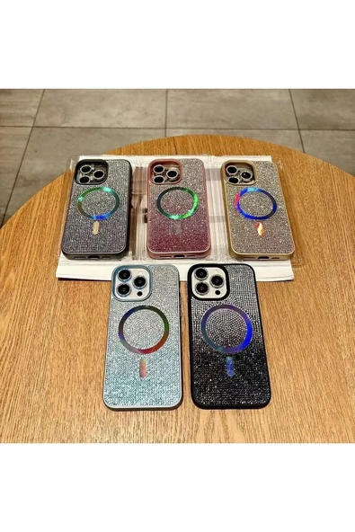 İphone 14 Pro Max Kılıf Diamont MagSafe Hologramlı Telefon Kılıfı ürün görseli 1