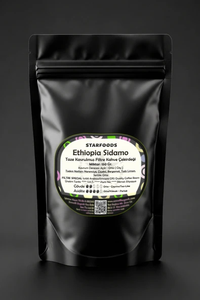 Ethiopia Sidamo GR2 Taze Kavrulmuş Nitelikli Çekirdek Kahve 150 Gr. Etiyopya %100 Arabica Yöresel Filtre Kahve Çekirdeği ürün görseli 1