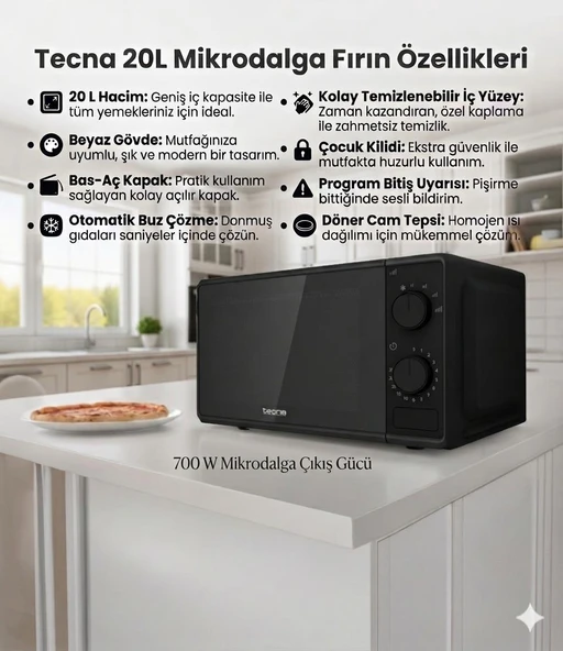 Tecna TMW1-S 20L Siyah Mikrodalga - Resim 2