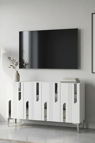 KA1231BS NOTA Konsol ve Tv Sehpası Beyaz-Silver 120cm ürün görseli 1