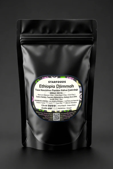 Ethiopia Djimmah Espresso Taze Kavrulmuş Nitelikli Çekirdek Kahve 150 Gr. Etiyopya %90 Arabica %10 Robusta Espresso Kahve Çekirdeği ürün görseli 1