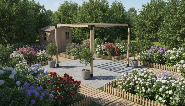 iAhşap Pergola Braket Seti 4 Ana Direkli Üstü Izgaralı Eğimli Pergola Braket Set | Ebat-3 x 3 Metre (Yükseklik 250 Cm) ürün görseli 1