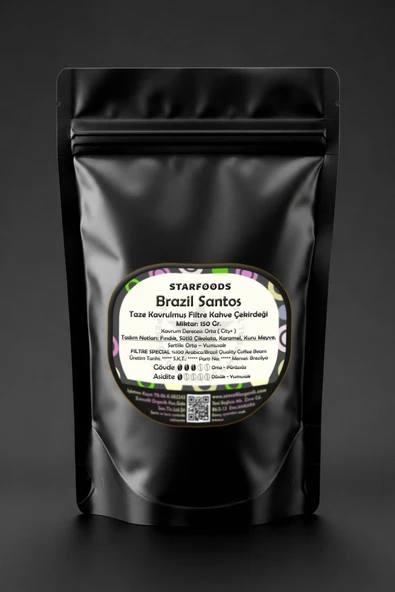 Brazil Santos Taze Kavrulmuş Nitelikli Çekirdek Kahve 150 Gr. Brezilya Santos %100 Arabica Filtre Kahve Çekirdeği ürün görseli 1