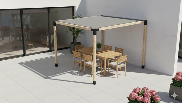 iAhşap Pergola Ahşap Direkler 4 Adet - Gölgelikli - Pergola Braket Seti | Ebat-3 x 3 Metre (Yükseklik 250 Cm) ürün görseli 1
