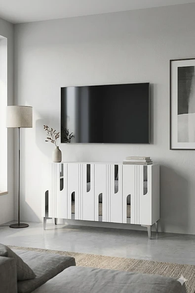 KA1231BS NOTA Konsol ve Tv Sehpası Beyaz-Silver 120cm ürün görseli 1