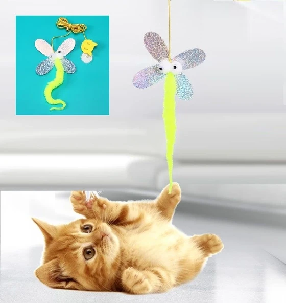 Kelebek Model Elastik Kendinden Yapışkanlı Kedi Oyun Oltası ürün görseli 1