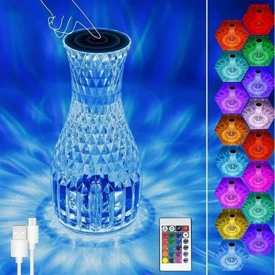 Sürahi Model USB Şarjlı Kumandalı 16 Farklı Işık Modlu Masa Üstü Kristal Akrilik Lamba Led ürün görseli 1