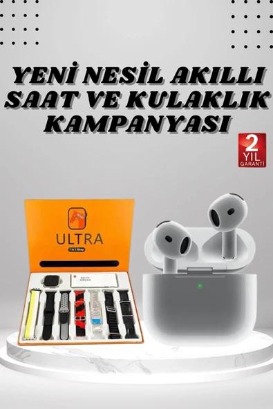 7 Kordonlu Akıllı Saat Ve 3.Nesil Kulaklık Dokunmatik Ekran Sesli Görüşme Yapabilen ürün görseli 1