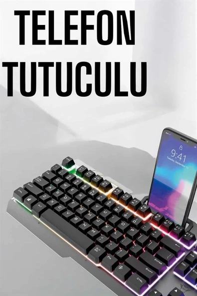 Oyuncu Klavyesi Q Klavye RGB Işıklı Mouse Hediyeli - Resim 5