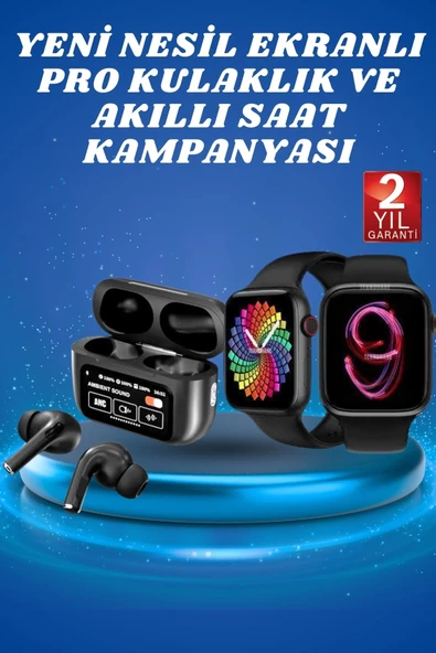Ekranlı Yeni Nesil Pro Kulaklık ve Akıllı Saat Kampanyası Kulak İçi Mikrofonlu ürün görseli 1