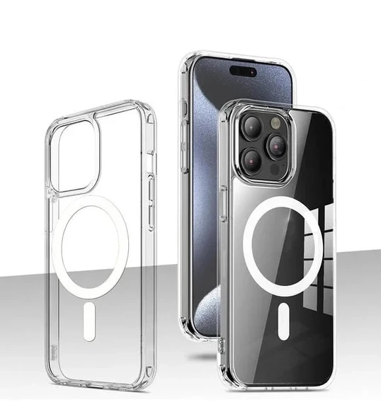 İphone 15 Pro Max Magsafe Sert Şeffaf Telefon Kılıfı - Resim 3