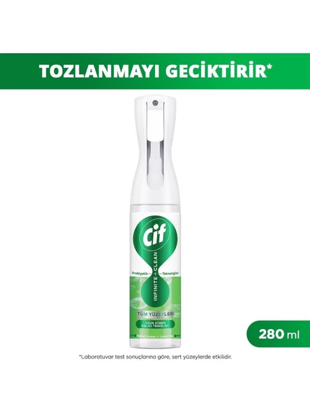 Cif Infinite Clean Doğal Probiyotikli Toz Tutmaz Sprey Tüm Yüzeyler İçin Misket Limonu ve Limon Otu 280 ml ürün görseli 1