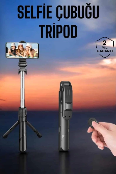 Tripod Kablosuz Bluetooth Bağlantılı Selfie Çubuğu 360 Derece Dönebilen ürün görseli 1