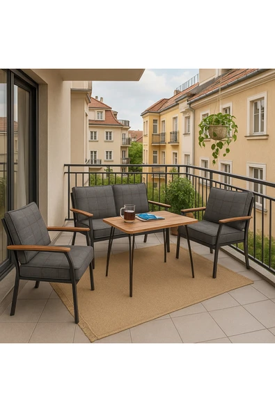 UZMHOME Rüya Balkon Bahçe Cafe Metal , Kanepe Koltuk Takımı Bahçe Mobilyası 60x90 Masalı ürün görseli 1