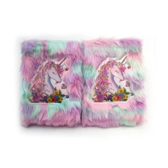 Çiçekli Unicorn Tasarımlı Peluş Hatıra Defteri ürün görseli 1