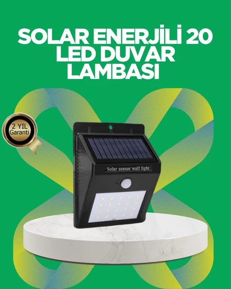 Solar Enerjili 20 LED Hareket Sensörlü Duvar Lambası ürün görseli 1