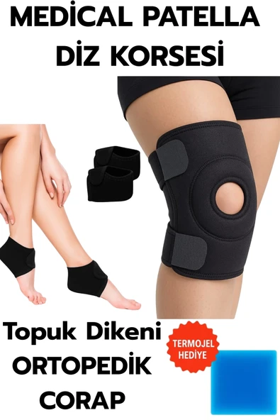 Topuk Çorabı 2'li Sağ Sol+ Medical Patella Destekli Dizlik + Termojel – Ortopedik Destek Seti ürün görseli 1