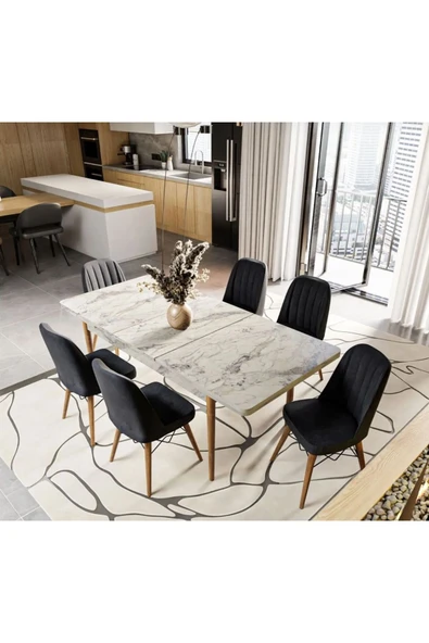 UZMHOME EZGİ 6 Kişilik Açılır Masa Sandalye Takımı Mutfak Masası Takımı Salon Masası Yemek Masası Takımı ürün görseli 1