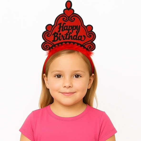 Kırmızı Happy Birthday Doğum Günü Prenses Tacı ürün görseli 1