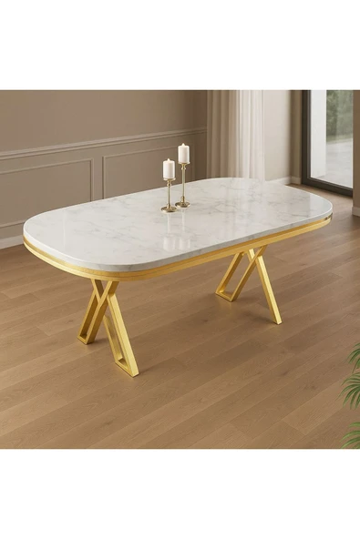 UZMHOME 90 x 170 Sabit Lak Panel Masa GOLD Ayak ürün görseli 1