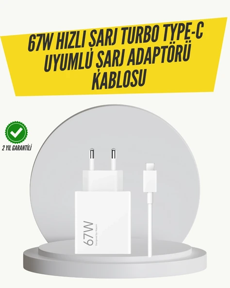 67W Turbo Hızlı Şarj Adaptörü ve Type-C Kablo Güvenli Şarj Teknolojisi ürün görseli 1