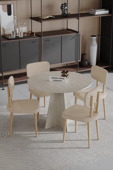 UZMHOME Elısa 4kişilik Mutfak Masası Takımı Traverten ürün görseli 1