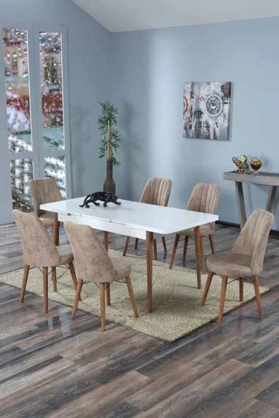 UZMHOME 80x130(kapalı) 80x170(açık) Yemek Odası Takımı Mutfak Masası Takımı Yemek Masası 6 Kişilik ürün görseli 1