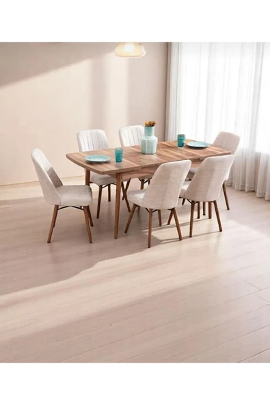 UZMHOME 6 Kişilik Açılır Masa Sandalye Takımı Mutfak Masası Takımı Salon Masası Yemek Masası Masa Takımı ürün görseli 1