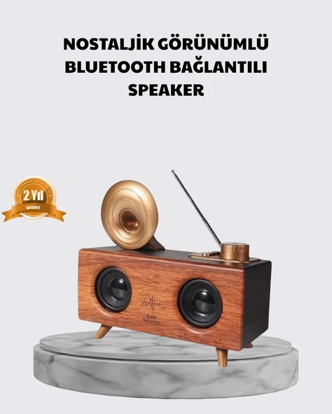 Nostaljik Gramofon Bluetooth Hoparlör – FM Radyo + USB + SD Kart Destekli ürün görseli 1