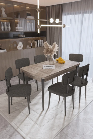 UZMHOME Lyon Mutfak Masası Takımı Yemek Odası Takımı Açılabilir Masa 6 Sandalyeli 80 x 130 Masalı ürün görseli 1