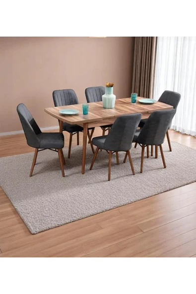 UZMHOME Lotus Lüks 6 Kişilik Masa Masa Sandalye Takımı ürün görseli 1