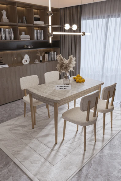 UZMHOME 70 x 110 Sabit Traverten Mutfak Masa Takımı 4 Sandalyeli ürün görseli 1