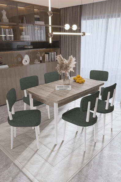 UZMHOME Paris Mutfak Masası Takımı Yemek Odası Takımı Açılabilir Masa 6 Sandalyeli 80 x 130 Masalı ürün görseli 1