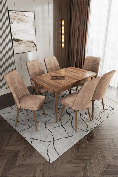 UZMHOME 6 Kişilik Açılır Masa Sandalye Takımı Mutfak Masası Takımı Salon Masası Yemek Masası Masa Takımı ürün görseli 1