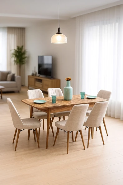 UZMHOME 80x130 Açılabilir Yemek Masası, Yemek Masa Takımı, 6 Kişilik Masa Sandalyeli ürün görseli 1