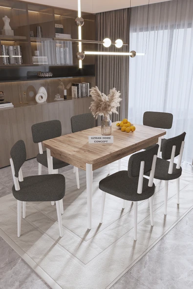 UZMHOME Milano Mutfak Masası Takımı Yemek Odası Takımı Açılabilir Masa 6 Sandalyeli 80 x 130 Masalı ürün görseli 1
