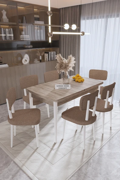 UZMHOME Paris Mutfak Masası Takımı Yemek Odası Takımı Açılabilir Masa 6 Sandalyeli 80 x 130 Masalı ürün görseli 1