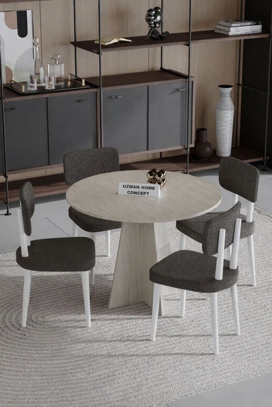 UZMHOME Begonya 90x90 Yuvarlak 4 Sandalyeli Masa Sandalye Takımı, Salon Takımı , Mutfak Masa Takımı ürün görseli 1