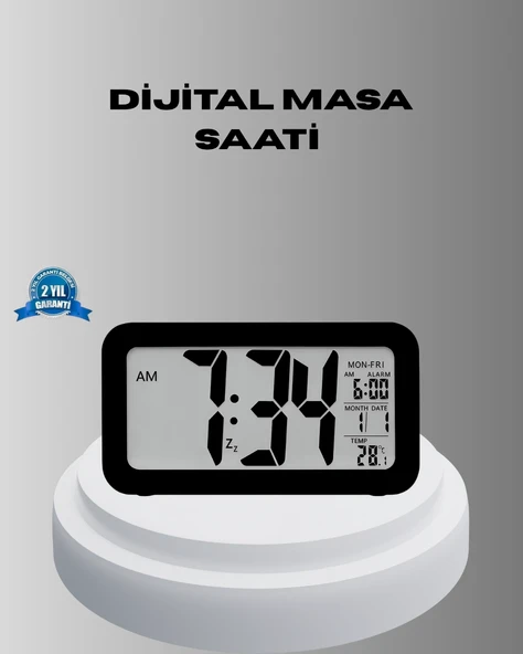 Dijital Masa Saati Sensörlü Aydınlatmalı Alarm ve Sıcaklık Ölçerli ürün görseli 1