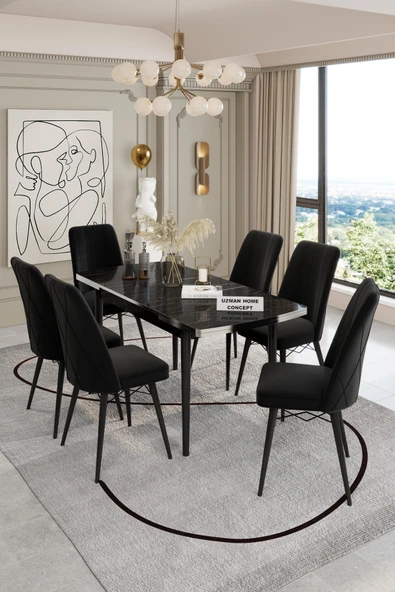 UZMHOME 80x130 Açılabilir Yemek Masası, Yemek Masa Takımı, 6 Kişilik Masa Sandalye ürün görseli 1