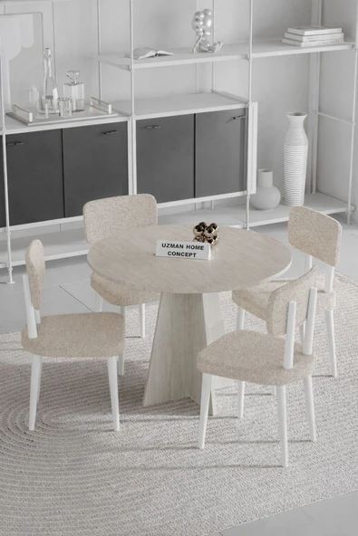 UZMHOME Begonya 90x90 Yuvarlak 4 Sandalyeli Masa Sandalye Takımı, Salon Takımı , Mutfak Masa Takımı ürün görseli 1