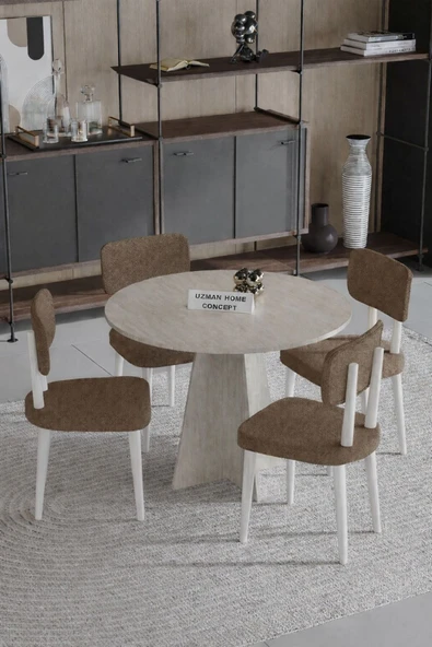 UZMHOME Begonya 90x90 Yuvarlak 4 Sandalyeli Masa Sandalye Takımı, Salon Takımı , Mutfak Masa Takımı ürün görseli 1