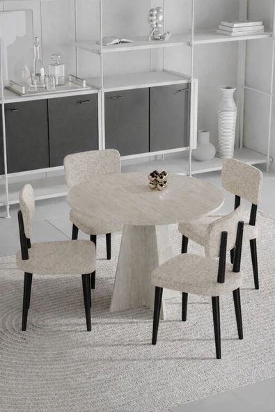 UZMHOME Begonya 90x90 Yuvarlak 4 Sandalyeli Masa Sandalye Takımı, Salon Takımı , Mutfak Masa Takımı ürün görseli 1