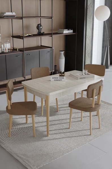 UZMHOME 70 x 110 Sabit Traverten Mutfak Masa Takımı 4 Sandalyeli ürün görseli 1