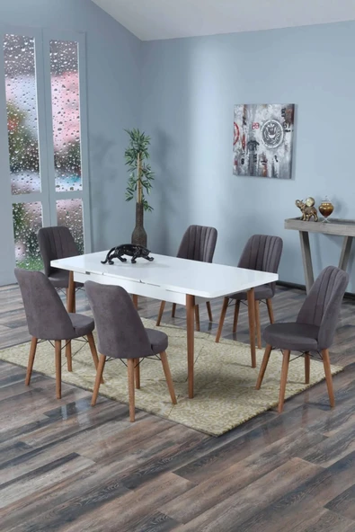 UZMHOME 80x130(kapalı) 80x170(açık) Yemek Odası Takımı Mutfak Masası Takımı Yemek Masası 6 Kişilik ürün görseli 1