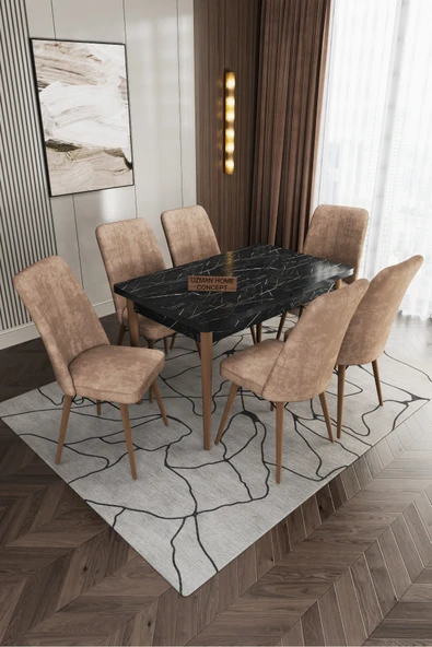 UZMHOME Nergis Serisi 80x130 Açılır Masa Sandalye Takımı , Mutfak Masa Takımı 6 Gri Sandalye ürün görseli 1
