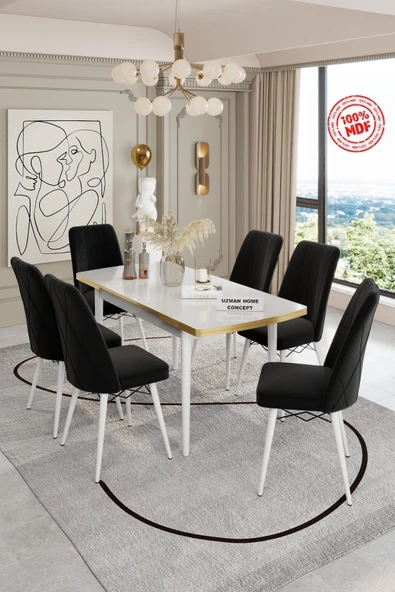 UZMHOME AÇILABİLİR MDF MASA TAKIMI 6 KİŞİLİK BABY FACE KUMAŞLI SANDALYELİ ürün görseli 1