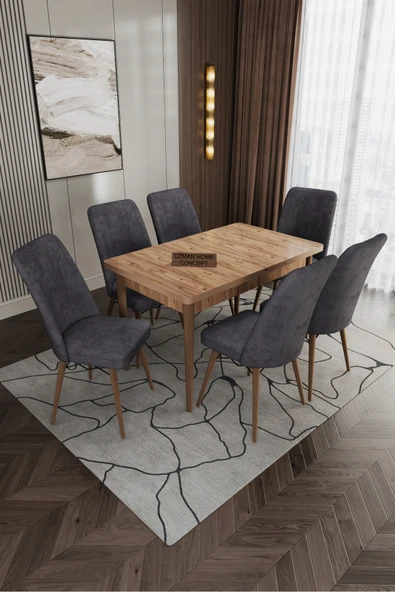UZMHOME 80x130(KAPALI) 80x170(AÇIK) Yemek Odası Takımı Mutfak Masası Takımı Yemek Masası 6 Kişilik ürün görseli 1